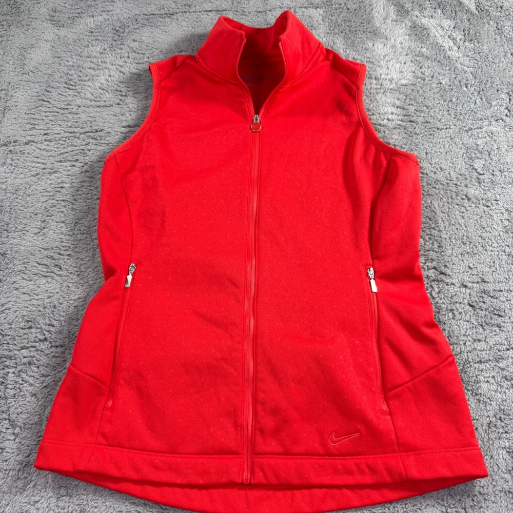 Nike Golf Tour Performance Therma-FIT Vest Red Polka Dot Full Zip Womens Medium